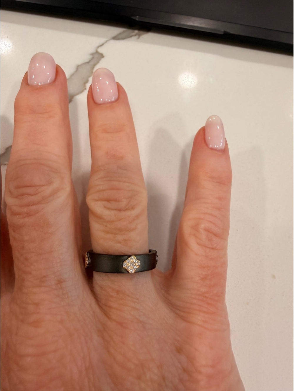 Freida Rothman Black Matte Ring with Gold and CZ Size 6.5
